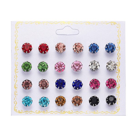 12 Pairs Simulated Pearl Earrings Accessories Color Round Zircon Crystal Earrings Sets Piercing Ball Stud Earring kit For Women ► Photo 1/6