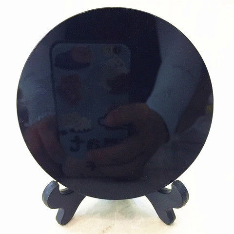 100mm High Quality Natural Black Obsidian Stone Scrying Mirror Round Plate Fengshui Mirror For Home Decoration Gift With Shelf ► Photo 1/1