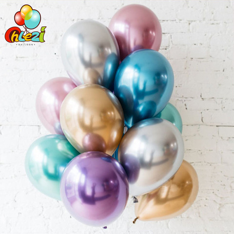 10pcs 12 inch Chrome Metallic Round Latex Balloons Gold Silver Pink Wedding Market hotel Birthday Party decor Helium balloon ► Photo 1/6