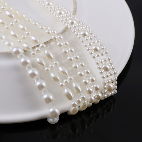 4Style Width Series Ivory Fishing Line Artificial Imitation Pearl Round Beads Chain For Wedding Bridal Bouquet Flower Decoration ► Photo 1/6