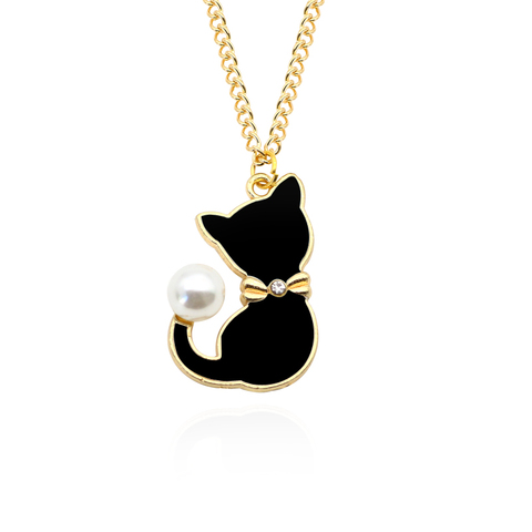 Fashion Enamel Cat Pearl Tail Choker Necklace For Women Gifts Cute Animal Necklaces Pendants Jewelry Dropshipping Colar ► Photo 1/6