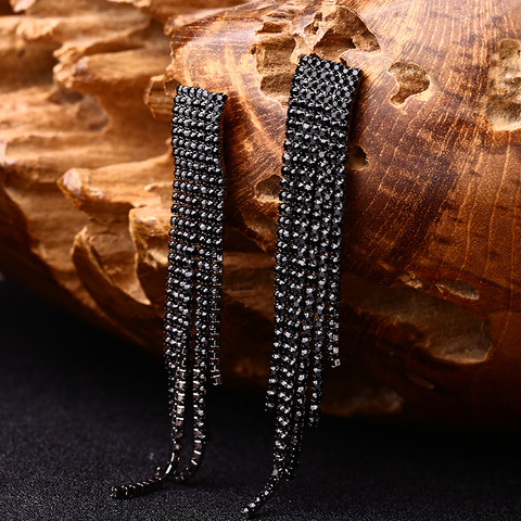 Black Full Rhinestone Drop Earring Quality Earrings For Women Luxury Jewelry Long Dangle Earring #E019 ► Photo 1/6