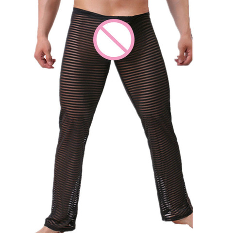 Men's Sexy Striped Transparent Pajama Pants Men See Through Pants Nightwear Sleep Bottoms Man Full Length Trousers ► Photo 1/6