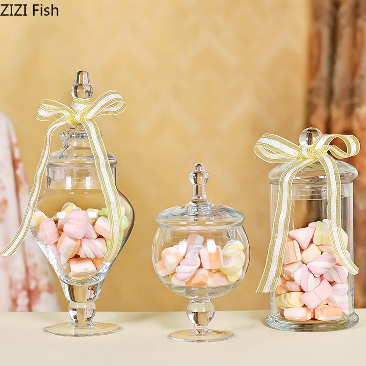 Clear Glass Food Candy Jar with Glass Cover Wedding Party Dessert Decoration 