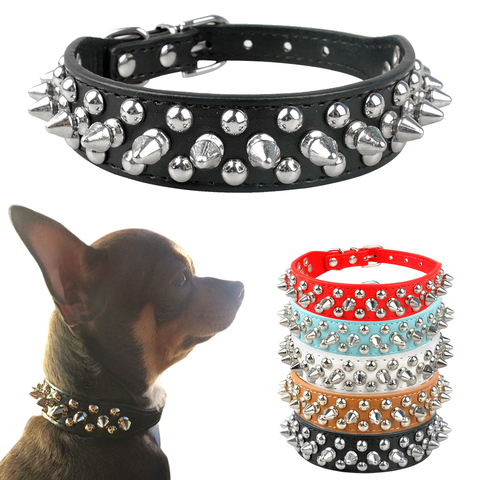 Cool Spiked Rivet Studded PU Leather Dog Pet Collars For Small Medium Dogs and Cats Puppies 5 Colors XXS XS S M L ► Photo 1/6