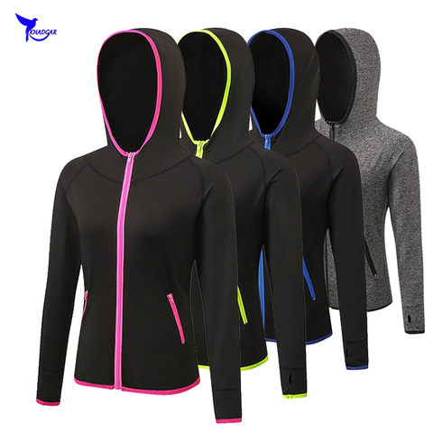 2022 Spring Women Pocket Stretch Workout Quick Dry Hooded Jacket Zippers Gym Fitness Running Sweatshirt Sport Jogging Sportswear ► Photo 1/6