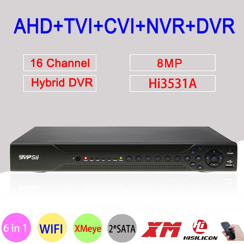 Hi3531D 8MP 4K H.265+ 16CH 16 Channel 2*SATA WIFI Coaxial Hybrid 6 in 1 NVR TVI CVI AHD CCTV DVR Surveillance Video Recorder ► Photo 1/5