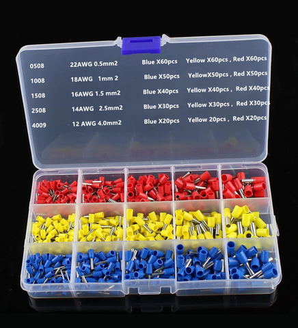 600pcs/set 3 colors Red  yellow blue tube terminals Connector Cord Pin End Cable wire Bootlace Ferrules kit for 22~12AWG ► Photo 1/3