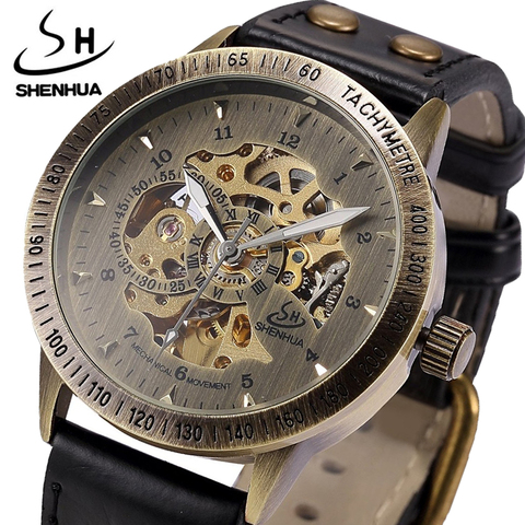 Bronze Automatic Mechanical Watch Men Leather Strap Steampunk Self-Wind Male Mechanical Clock Wristwatch Relogio Masculino 2022 ► Photo 1/6