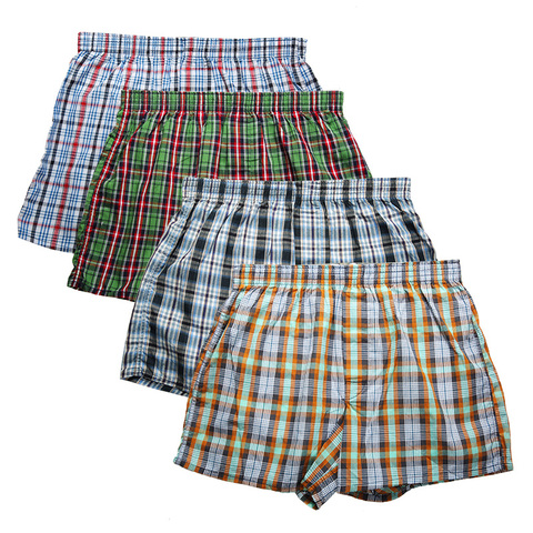 High Quality Brand 4-Pack Men's Boxer Shorts Woven Cotton 100% Classic Plaid Combed Male Underpant Loose Breathable Oversize ► Photo 1/6