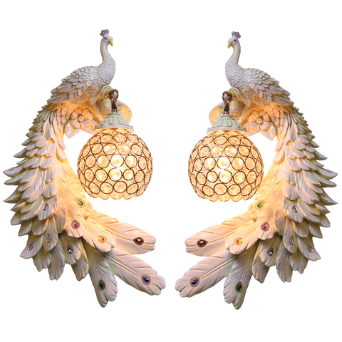 Modern Twins Peacock Wall Lamp Creative Colorful Gold White Peacock Light LED Crystal Meta Wall Lamp For Dining Room Corridor ► Photo 1/6