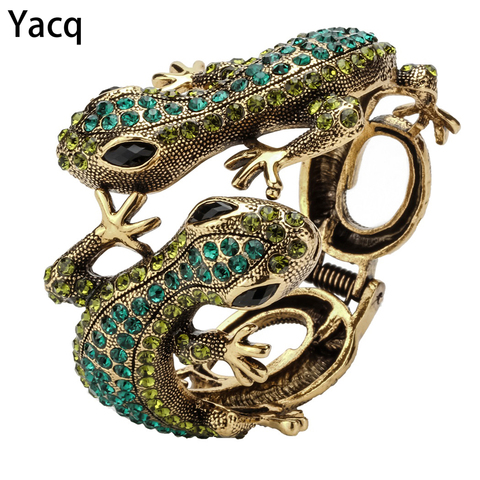 YACQ Gecko Bangle Bracelet Antique Gold Silver Color Animal Bling Crystal Jewelry Gifts for Women Her Girls Dropshipping A08 ► Photo 1/6