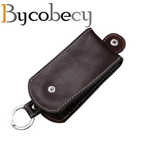 BYCOBECY Genuine Leather Smart Key Holder Car Key Wallet Organizer Car Key Housekeeper Bag Covers Hasp Key Case ► Photo 1/6