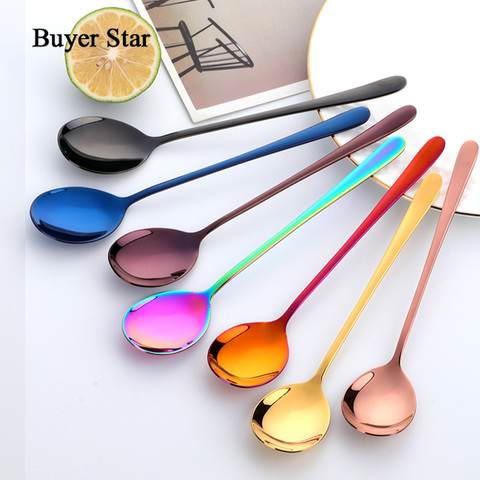Buyer Star 8 Colors Stainless Steel Spoon With Long Handle Ice Spoon Coffee Spoon Tea Home Kitchen Tableware Spoons Size 21 CM ► Photo 1/6