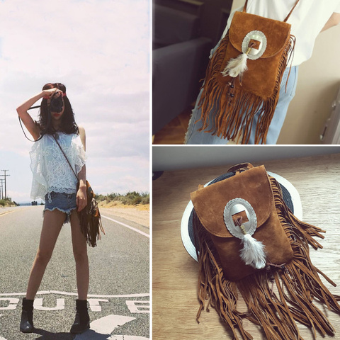 New Vintage Bohemian Fringe Messenger Crossbody Bag Frosted PU Leather Women Tassel Boho Hippie Gypsy Fringed Women's Handbags ► Photo 1/6