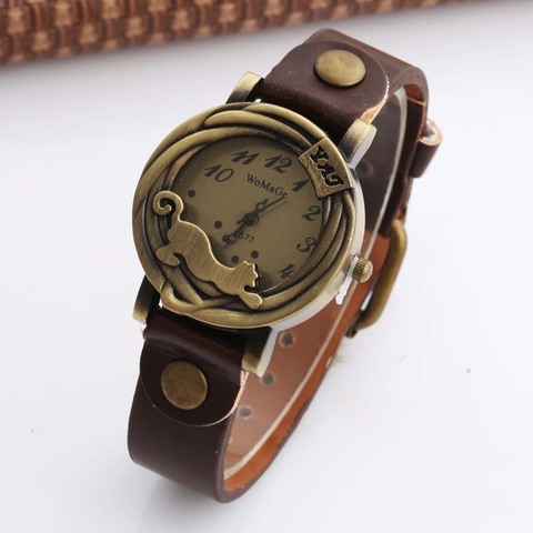 WOMAGE 2022 New Fashion Vintage Bronze Retro Watch Women Cow Leather Quartz Watches Leopard Watch dames horloges montre femme ► Photo 1/6