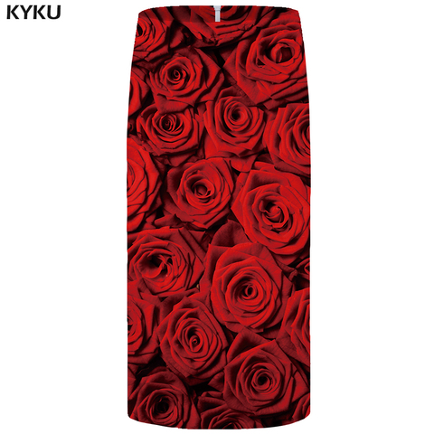KYKU Rose Skirts Women Red Flower Party Skirt Pencil Beautiful 3d Print Sundresses Cool Sexy Ladies Skirts Womens Casual New ► Photo 1/6