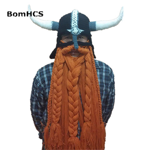 BomHCS Funny Party Halloween Cap Men's Head Beard Beanie Horn Hat Handmade Winter Warm Birthday Gift ► Photo 1/1