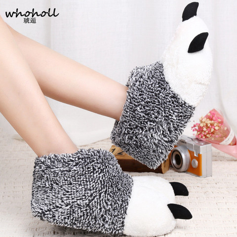 WHOHOLL Winter Warm man women Home slippers Animal panda Paw Plush Slippers female Thermal Soft Cotton indoor house shoes ► Photo 1/6