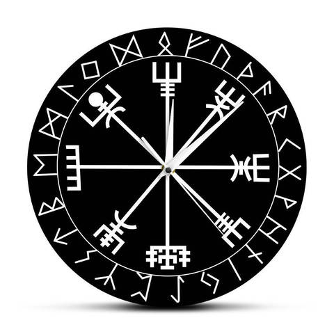 Norse Rune Compass Unique Quartz Wall Clock Vikings Vegvisir Symbol Runes Acrylic Wall Watch Gift For Him Vegvisir Compass Clock ► Photo 1/6
