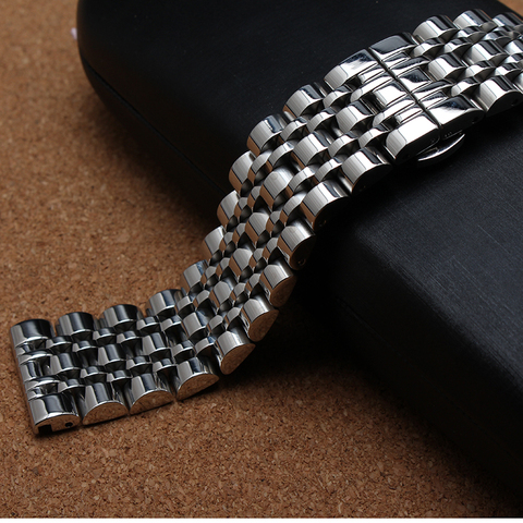 High quality watchband silver metal stainless steel watch straps bracelet polished 7 beads 14mm 16mm 18mm 20mm 22mm for men hour ► Photo 1/6