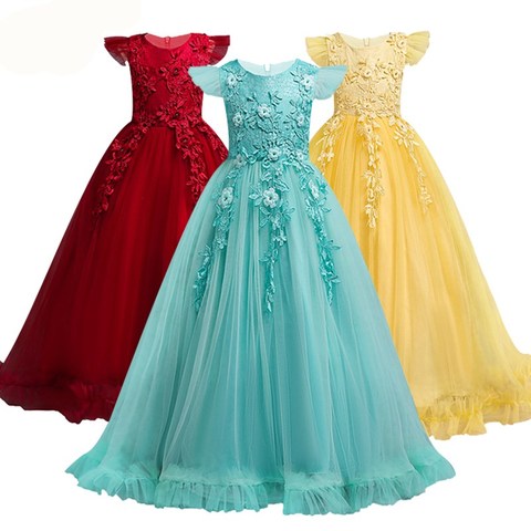 4-15 Years Kids Dress For Girls Wedding Tulle Lace Long Girl Dress Elegant Princess Party Pageant Formal Gown For Teen Children ► Photo 1/6