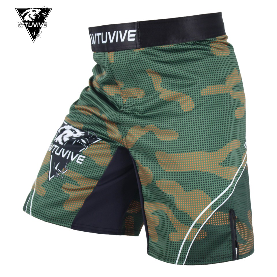 WTUVIVE Men MMA Shorts Muay Thai Boxing Camouflage Shorts Polyester Gym Training Shorts