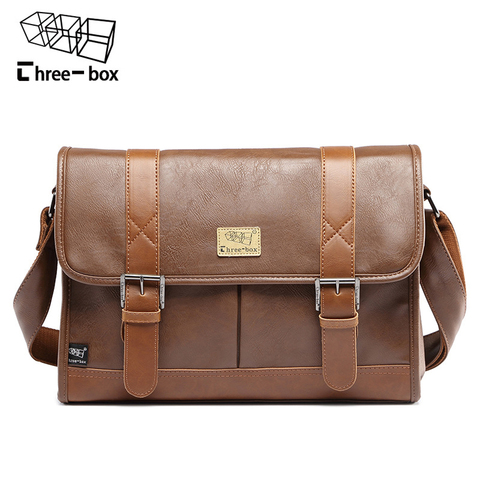 Three-box Brand Famous Men's Shoulder Bags Business Large Capacity Leather Crossbody Bag Vintage Men Messenger Bags Briefcase ► Photo 1/1