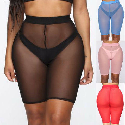 4 Colors Mesh Shorts Women See-through Beach Swimwear Cover Ups New High Waist Pure Color Bikini Cover Ups Bathing Shorts ► Photo 1/6