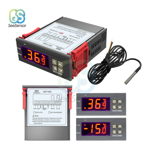 DST1000 AC 110V 220V DC 12-72V Digital Temperature Control Controller Thermostat DS18B20 Sensor Waterproof Replace STC-1000 ► Photo 1/6