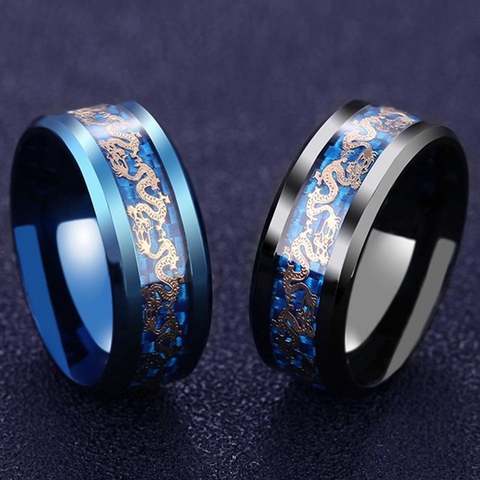 Titanium Steel Dragon Rings Chain Ring Black And Blue Man's Gifts Wedding Band Jewelry Size 6-12 ► Photo 1/6