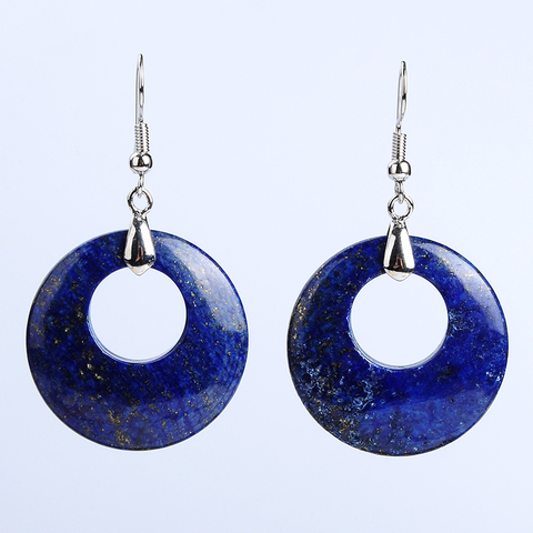 New Ethnic Lapis Lazuli Stone Women Hook Earrings Jewelry Fashion Hollow Round Drop Pendant Dangle Earring Gift Wholesale ► Photo 1/1