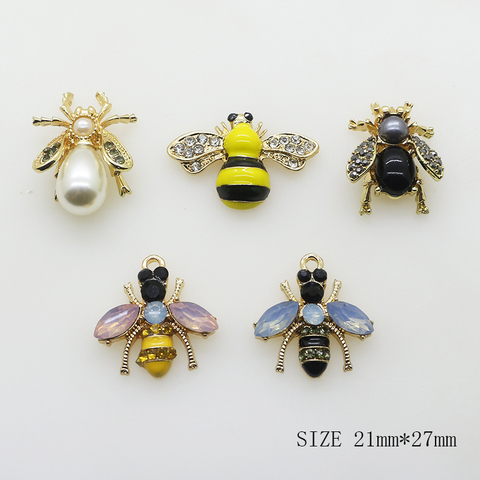 ZMASEY New Fashion Bee Alloy Buttons 5Pcs/Lot Mix Color Flatback Brooches Handwork Sewing Clothing Button Beautiful Decoration ► Photo 1/5
