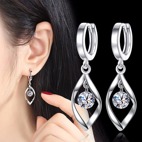 Fanqieliu Fine Pure 925 Sterling Silver Screw Style Zircon Drop Earrings Female Crystal Jewelry Women Dangle Earrin FQL193211 ► Photo 1/6
