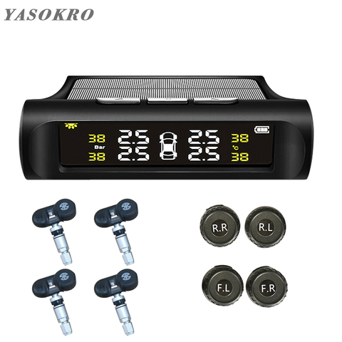 YASOKRO Solar TPMS Car Tire Pressure Alarm Monitor System Solar Charging LCD Display 4 External Sensor Temperature Sensor ► Photo 1/6