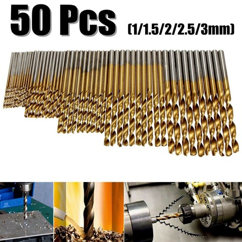 Hot Selling 50Pcs Titanium Coated Drill Bits HSS High Speed Steel Drill Bits Set Tool High Quality Power Tools 1/1.5/2/2.5/3mm ► Photo 1/6