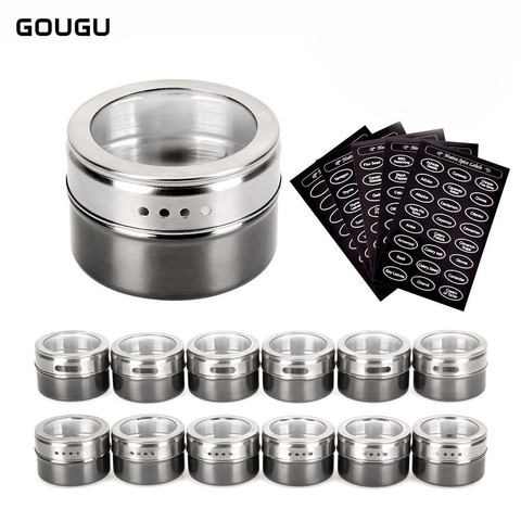 GOUGU Magnetic Spice Jar With Stickers Stainless Steel Spice Tins Pepper Seasoning Sprays Tools ► Photo 1/6