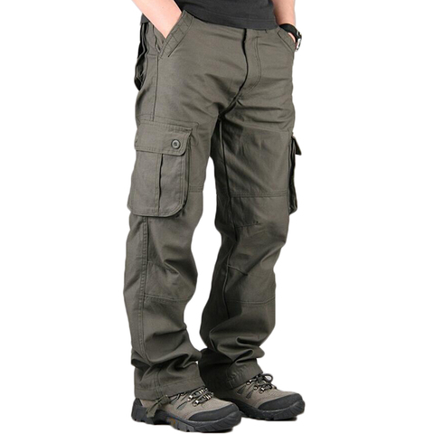 100% Cotton Men's Cargo Pants Multi Pockets Military Track Loose Straight Long Trousers Mens High Quality Tactical Army Pants ► Photo 1/6
