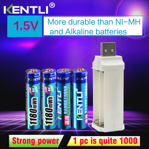 4pcs KENTLI  1.5v 1180mWh aaa polymer lithium li-ion rechargeable batteries battery + 4 slots lithium li-ion charger ► Photo 1/6