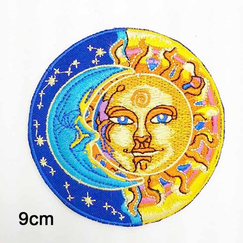 Full Embroidered Peace And Love Iron On Moon And Sun Yellow Round Patches Clothes Patches for Clothing ► Photo 1/6