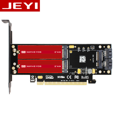 JEYI SK16-PRO NVME NGFF Adapter x16 PCI-E3 Full Speed M.2 2280 aluminum sheet Thermal conductivity silicon wafer fan cooling SSD ► Photo 1/6