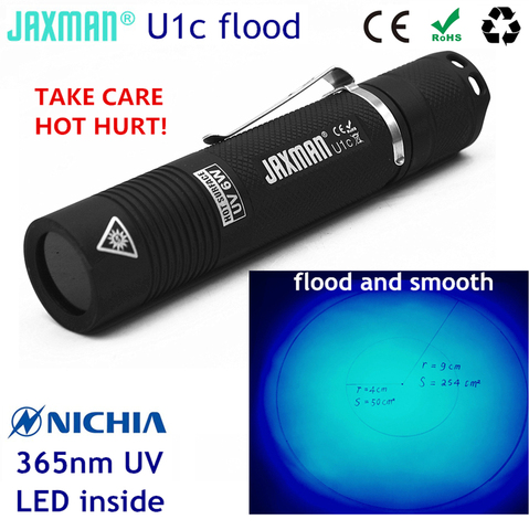 Jaxman U1c flood and smooth spot Nichia UV LED LAMPS 365nm 18650 LED flashlight free shipping ► Photo 1/5