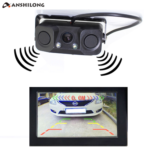 ANSHILONG Auto Car Parktronic Video Parking Sensor Bi Alarm with Rear View Camera + 2 Radar Distance Display Indicator ► Photo 1/6