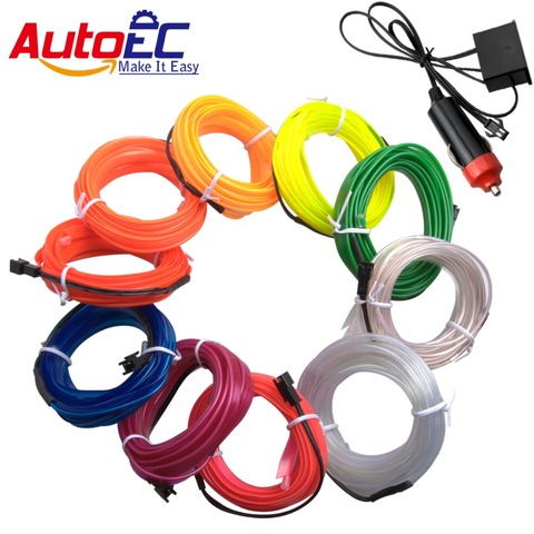 AutoEC 3m 5m flexible neon light glow el wire rope strip wire flat led strip for car atmosphere lights inverter  #LQ313 ► Photo 1/6