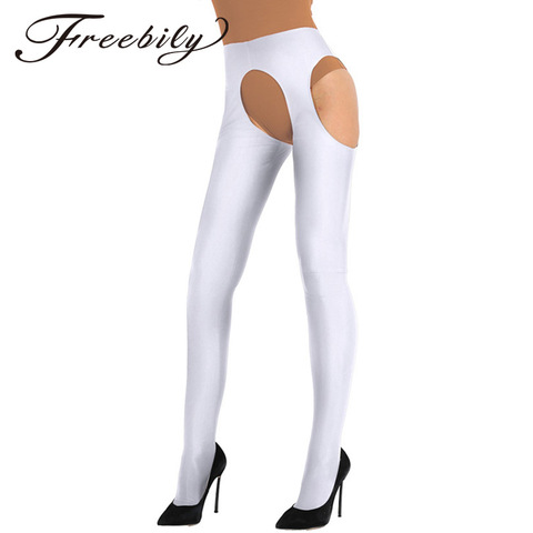 2022 Freebily Womens Lingerie Hollow Out Open Crotch Long Stockings Full-footed Stretchy Suspender Pantyhose Tights Bodystocking ► Photo 1/6
