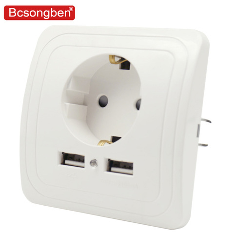 Bcsongben wall electronic socket eu standard power outlet with dual home usb plug, charger power socket with usb ► Photo 1/6