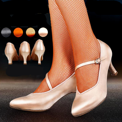 Women Ballroom Latin Dance Shoes Ladies Satin Closed Toe Salsa Tango Waltz Dance Shoes Slim Heel 5.5 cm/6.5 cm/7.5 cm ► Photo 1/6