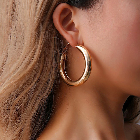 Personality 50 MM Big Gold Hoops Earrings Minimalist Thick Tube Round Circle Earrings For Women Zinc Alloy Trendy Hiphop Rock ► Photo 1/6