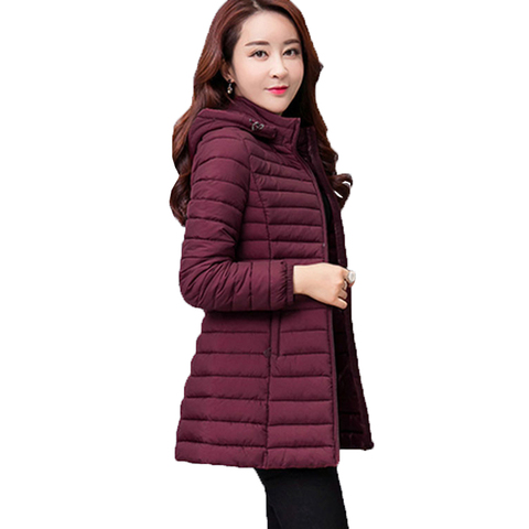 Women Autumn Winter Jacket Parkas 2022 New Solid Hooded Medium Long Outerwear Slim Plus Size 7XL Female Down Cotton Jacket W33 ► Photo 1/6