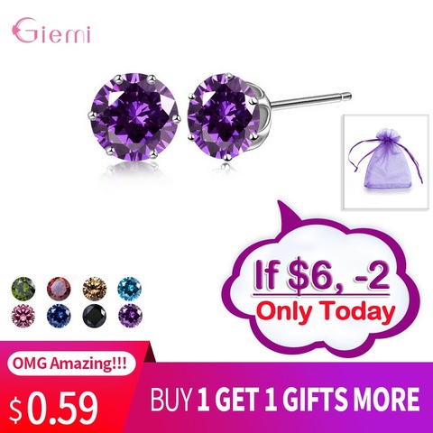 New Collection Cubic Zirconia CZ Stone 6MM Fashion Jewelry Stud Earrings 925 Sterling Silver Earrings Women Gifts 20 Colors ► Photo 1/6
